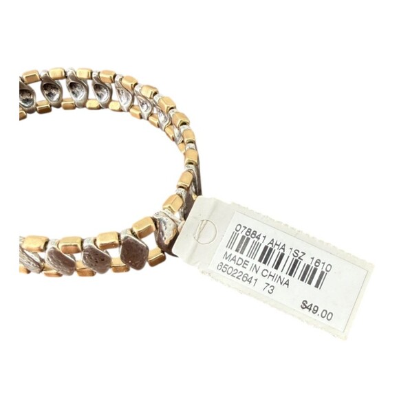 J. Jill Mixed Metal Link Bracelet Silver Gold Tone Hammered Stretch Versatile - Picture 7 of 7